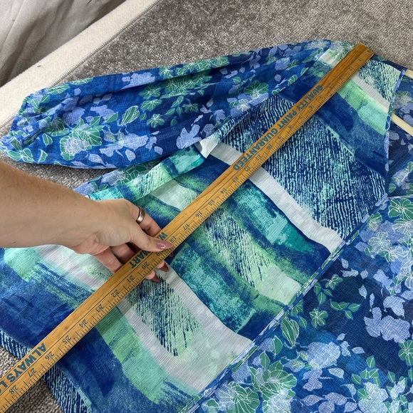 Chicos 3/4 Long Sleeve Blouse Shirt Blue Green Floral Pattern Womens 4 XXL - Picture 2 of 8